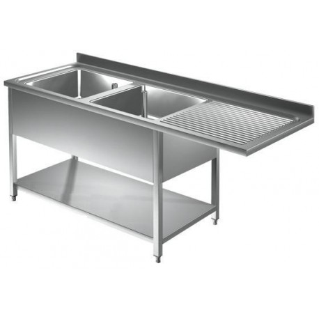 Lavatoio pannellato con vano lavastoviglie 1 goc. dx - Prof 700 L 190 - 2 vasche