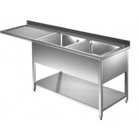 Lavatoio pannellato con vano lavastoviglie 1 goc. sx - Prof 600 L 180 - 2 vasche